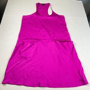 Theory Silk Blend Racerback Tank Dress Magenta Mini Casual Summer Size 6 FLAW